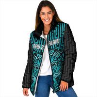 Custom Basketball New Zealand Padded Jacket Teal Maori Ta Moko Indigenous - Polynesian Pride