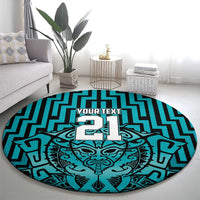 Custom Basketball New Zealand Round Carpet Teal Maori Ta Moko Indigenous - Polynesian Pride