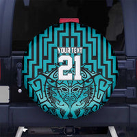 Custom Basketball New Zealand Spare Tire Cover Teal Maori Ta Moko Indigenous - Polynesian Pride