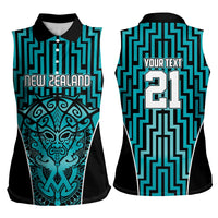 Custom Basketball New Zealand Women Sleeveless Polo Shirt Teal Maori Ta Moko Indigenous - Polynesian Pride