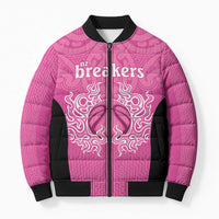 New Zealand Custom Bomber Puffer Jacket Fire Basketball Maori Tribal Pink - Polynesian Pride