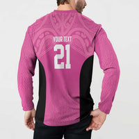 New Zealand Custom Button Sweatshirt Fire Basketball Maori Tribal Pink - Polynesian Pride