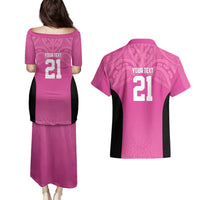 New Zealand Custom Couples Matching Puletasi and Hawaiian Shirt Fire Basketball Maori Tribal Pink - Polynesian Pride