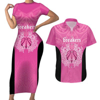 New Zealand Custom Couples Matching Short Sleeve Bodycon Dress and Hawaiian Shirt Fire Basketball Maori Tribal Pink - Polynesian Pride