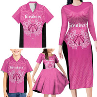 New Zealand Custom Family Matching Long Sleeve Bodycon Dress and Hawaiian Shirt Fire Basketball Maori Tribal Pink LT9 - Polynesian Pride