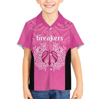 New Zealand Custom Family Matching Long Sleeve Bodycon Dress and Hawaiian Shirt Fire Basketball Maori Tribal Pink LT9 Son's Shirt Pink - Polynesian Pride