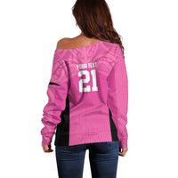 New Zealand Custom Off Shoulder Sweater Fire Basketball Maori Tribal Pink - Polynesian Pride