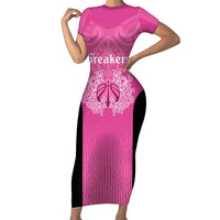 New Zealand Custom Short Sleeve Bodycon Dress Fire Basketball Maori Tribal Pink - Polynesian Pride