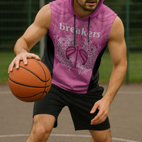 New Zealand Custom Sleeveless Hoodie Fire Basketball Maori Tribal Pink - Polynesian Pride