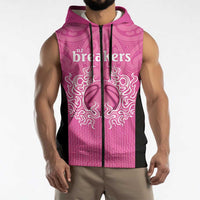 New Zealand Custom Sleeveless Zip Hoodie Fire Basketball Maori Tribal Pink LT9 - Polynesian Pride
