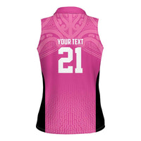 New Zealand Custom Women Sleeveless Polo Shirt Fire Basketball Maori Tribal Pink - Polynesian Pride