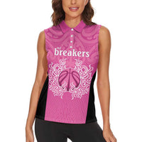 New Zealand Custom Women Sleeveless Polo Shirt Fire Basketball Maori Tribal Pink - Polynesian Pride