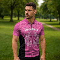 New Zealand Custom Zipper Polo Shirt Fire Basketball Maori Tribal Pink - Polynesian Pride