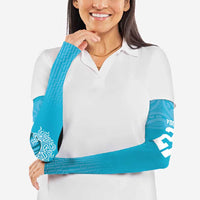 New Zealand Custom Arm Sleeves Fire Basketball Maori Tribal Sky Blue - Polynesian Pride