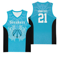 New Zealand Custom Basketball Jersey Fire Basketball Maori Tribal Sky Blue - Polynesian Pride