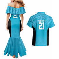 New Zealand Custom Couples Matching Mermaid Dress and Hawaiian Shirt Fire Basketball Maori Tribal Sky Blue - Polynesian Pride