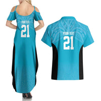 New Zealand Custom Couples Matching Summer Maxi Dress and Hawaiian Shirt Fire Basketball Maori Tribal Sky Blue - Polynesian Pride