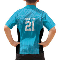 New Zealand Custom Family Matching Long Sleeve Bodycon Dress and Hawaiian Shirt Fire Basketball Maori Tribal Sky Blue LT9 - Polynesian Pride