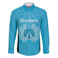 New Zealand Custom Family Matching Long Sleeve Bodycon Dress and Hawaiian Shirt Fire Basketball Maori Tribal Sky Blue LT9 Dad's Shirt - Long Sleeve Blue - Polynesian Pride