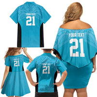 New Zealand Custom Family Matching Off Shoulder Short Dress and Hawaiian Shirt Fire Basketball Maori Tribal Sky Blue - Polynesian Pride