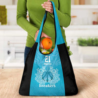 New Zealand Custom Grocery Bag Fire Basketball Maori Tribal Sky Blue - Polynesian Pride