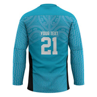 New Zealand Custom Hockey Jersey Fire Basketball Maori Tribal Sky Blue - Polynesian Pride