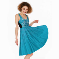 New Zealand Custom Midi Dress Fire Basketball Maori Tribal Sky Blue - Polynesian Pride