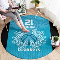 New Zealand Custom Round Carpet Fire Basketball Maori Tribal Sky Blue - Polynesian Pride