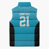New Zealand Custom Sleeveless Puffer Jacket Fire Basketball Maori Tribal Sky Blue - Polynesian Pride