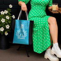 New Zealand Custom Tote Bag Fire Basketball Maori Tribal Sky Blue - Polynesian Pride