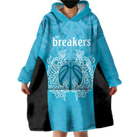 New Zealand Custom Wearable Blanket Hoodie Fire Basketball Maori Tribal Sky Blue - Polynesian Pride