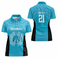 New Zealand Custom Women Polo Shirt Fire Basketball Maori Tribal Sky Blue - Polynesian Pride