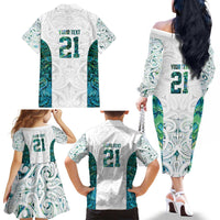 Custom New Zealand Aotearoa Family Matching Off The Shoulder Long Sleeve Dress and Hawaiian Shirt Green Maori Paua Shell Indigenous - Polynesian Pride