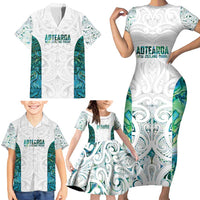 Custom New Zealand Aotearoa Family Matching Short Sleeve Bodycon Dress and Hawaiian Shirt Green Maori Paua Shell Indigenous LT9 - Polynesian Pride