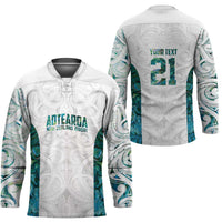 Custom New Zealand Aotearoa Hockey Jersey Green Maori Paua Shell Indigenous - Polynesian Pride