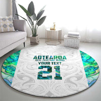 Custom New Zealand Aotearoa Round Carpet Green Maori Paua Shell Indigenous - Polynesian Pride