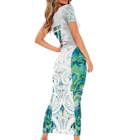 Custom New Zealand Aotearoa Short Sleeve Bodycon Dress Green Maori Paua Shell Indigenous - Polynesian Pride