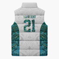 Custom New Zealand Aotearoa Sleeveless Puffer Jacket Green Maori Paua Shell Indigenous - Polynesian Pride