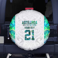 Custom New Zealand Aotearoa Spare Tire Cover Green Maori Paua Shell Indigenous - Polynesian Pride