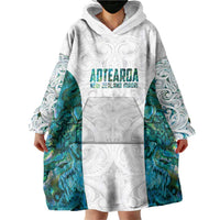 Custom New Zealand Aotearoa Wearable Blanket Hoodie Green Maori Paua Shell Indigenous - Polynesian Pride