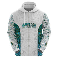Custom New Zealand Aotearoa Zip Hoodie Green Maori Paua Shell Indigenous - Polynesian Pride