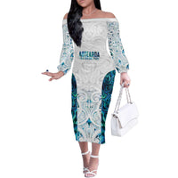 Custom New Zealand Aotearoa Family Matching Off The Shoulder Long Sleeve Dress and Hawaiian Shirt Maori Paua Shell Indigenous - Polynesian Pride