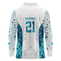 Custom New Zealand Aotearoa Long Sleeve Polo Shirt Maori Paua Shell Indigenous - Polynesian Pride