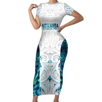 Custom New Zealand Aotearoa Short Sleeve Bodycon Dress Maori Paua Shell Indigenous - Polynesian Pride