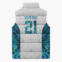 Custom New Zealand Aotearoa Sleeveless Puffer Jacket Maori Paua Shell Indigenous - Polynesian Pride