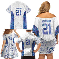 Custom New Zealand Aotearoa Family Matching Off Shoulder Short Dress and Hawaiian Shirt Purple Maori Paua Shell Indigenous - Polynesian Pride