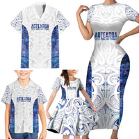 Custom New Zealand Aotearoa Family Matching Short Sleeve Bodycon Dress and Hawaiian Shirt Purple Maori Paua Shell Indigenous LT9 - Polynesian Pride