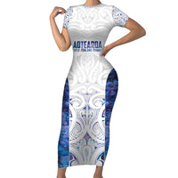 Custom New Zealand Aotearoa Family Matching Short Sleeve Bodycon Dress and Hawaiian Shirt Purple Maori Paua Shell Indigenous LT9 Mom's Dress Purple - Polynesian Pride
