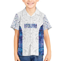Custom New Zealand Aotearoa Kid Hawaiian Shirt Purple Maori Paua Shell Indigenous - Polynesian Pride