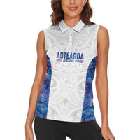 Custom New Zealand Aotearoa Women Sleeveless Polo Shirt Purple Maori Paua Shell Indigenous - Polynesian Pride